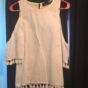 Cold Shoulder with White Tassels
